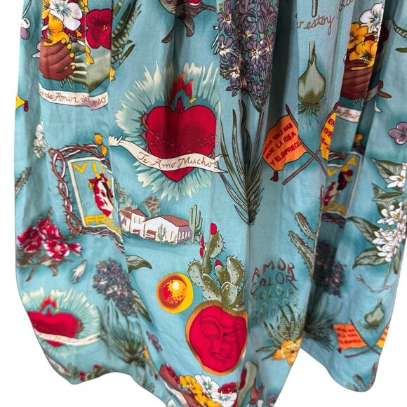 GRACE KARIN Ladies Sea Blue Retro Style VIVA FRIDA Wearable Art Skirt L - Picture 2 of 8